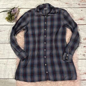 CP Shades Blue Purple Plaid Flannel Tunic Button Down Top